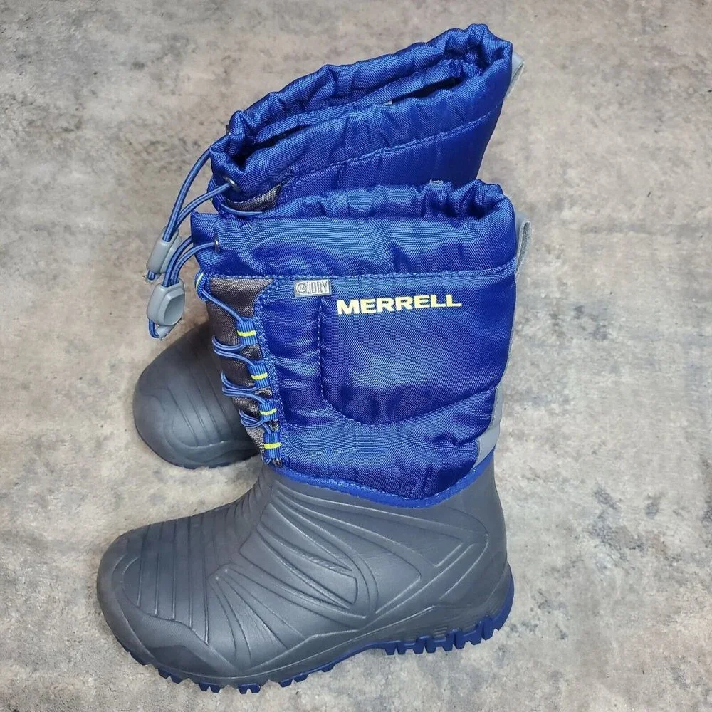 Merrell Boys Size 1 Snow Quest Waterproof Winter Blue Boots